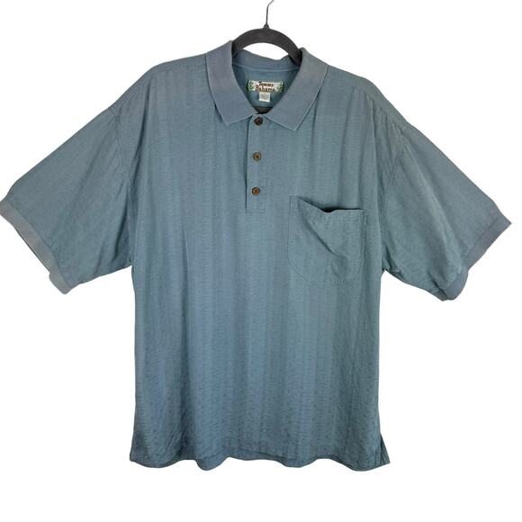 Tommy Bahama Blue 100% Silk 1/4 Button Short Sleeve Collared Polo Shirt Size L - Picture 1 of 8
